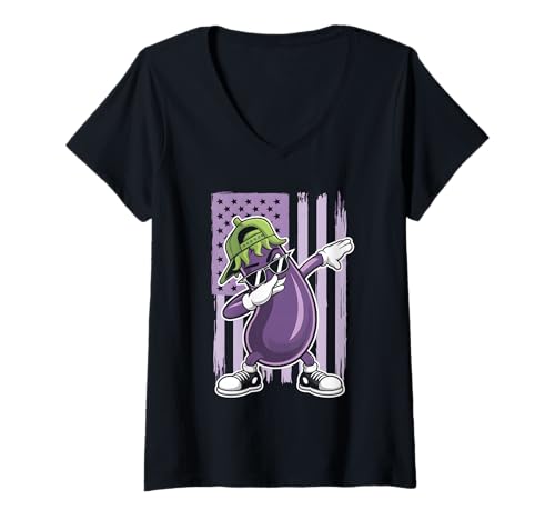 Damen Aubergine Dab USA T-Shirt mit V-Ausschnitt Damen Aubergine Dab USA T-Shirt mit V-Ausschnitt von Eggplant Flag Usa