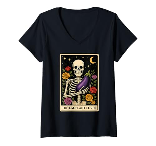 Damen Der Auberginenliebhaber T-Shirt mit V-Ausschnitt von Eggplant Tarot