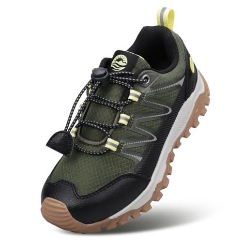 Eggseed Jungen Schuhe rutschfeste Wanderschuhe Atmungsaktive Low-Top Turnschuhe Straße Trail Running Schuhe Khaki Größe 39 von Eggseed