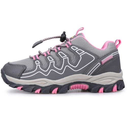 Eggseed Mädchen Schuhe Wasserabweisende Trail Running Sneakers rutschfeste Wanderschuhe Grau/Rosenrot Gr.36EU von Eggseed