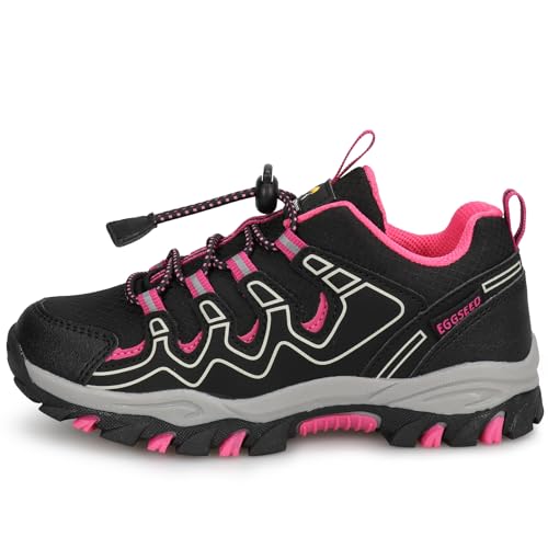 Eggseed Mädchen Schuhe Wasserabweisende Trail Running Sneakers rutschfeste Wanderschuhe Schwarz/Rosenrot Gr.29EU von Eggseed
