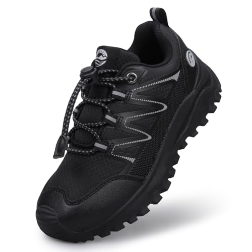 Eggseed Unisex Kinder Schuhe Jungen Mädchen rutschfeste Wanderschuhe Atmungsaktive Low-Top Sneakers Road Running Schwarz Schuhe Größe 37 von Eggseed
