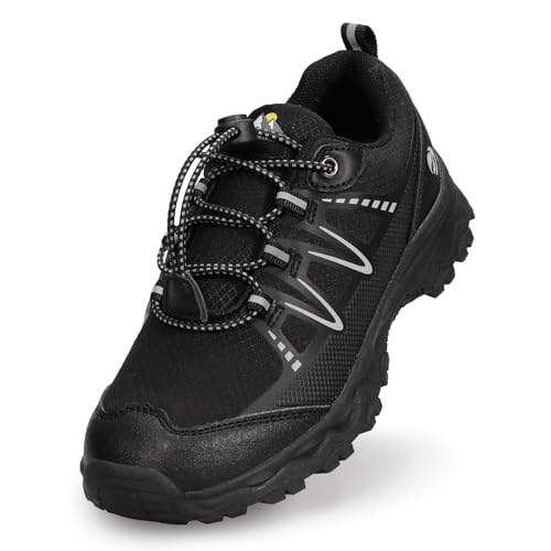 Eggseed Unisex Kinder Schuhe Jungen Mädchen rutschfeste Wanderschuhe Atmungsaktive Low-Top Sneakers Road Trail Running Schwarz Schuhe Größe 32 von Eggseed