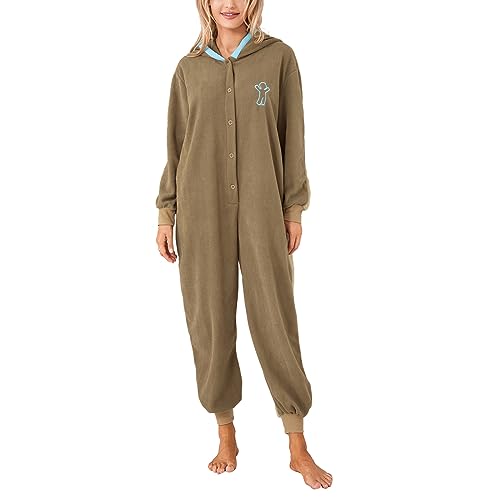 Eghunooye Damen Weihnachten Lebkuchen Strampler Button Down Fleece Einteiler Pyjama Lebkuchen Kostüm Jumpsuits, Lebkuchenmann, 42 von Eghunooye