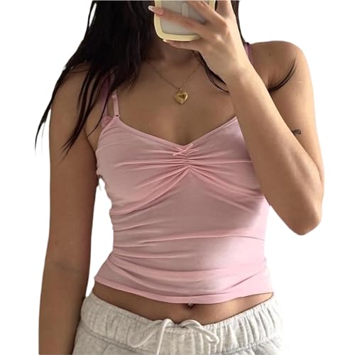 Eghunooye Damen Y2K Spaghettiträger Crop Tops Vintage Fairy Grunge Cami Top E-Girls Ärmellos Ausgehen Tops Streetwear, rose, 38 von Eghunooye