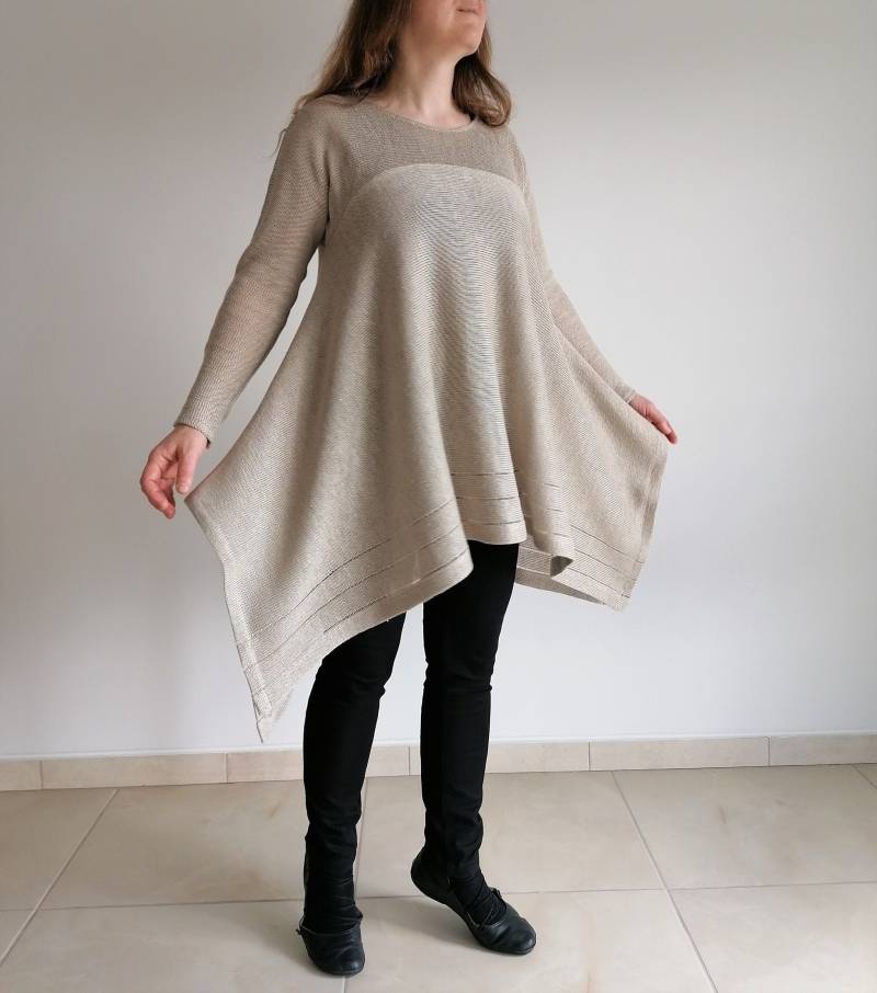 Leinen Tunika, Handgemachte Strick Tunika, Bio Tunika Kleid, Langer Pullover, Hochwertiges Langes Pulloverkleid Oversize von Eglesna