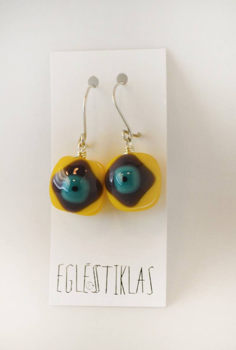 Ohrringe Gelb Baumeln Glas - Glas-Schmuck-Jeden Tag-Ohrringe, Feder Ohrringe Gelb Baumeln Glas - Glas-Schmuck-Jeden Tag-Ohrringe, Feder von Eglestiklas