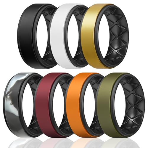 Egnaro Silikonringe für Herren, 1/4/5/6/7, Multipack von atmungsaktiven Herren-Eheringen aus Silikonkautschuk – Stufenkante, SETR: Schwarz, Weiß, Schwarz, Gold, Schwarz, Grau, Camouflage-Schwarz Egnaro Silikonringe für Herren, 1/4/5/6/7, Multipack von atmungsaktiven Herren-Eheringen aus Silikonkautschuk – Stufenkante, SETR: Schwarz, Weiß, Schwarz, Gold, Schwarz, Grau, Camouflage-Schwarz von Egnaro
