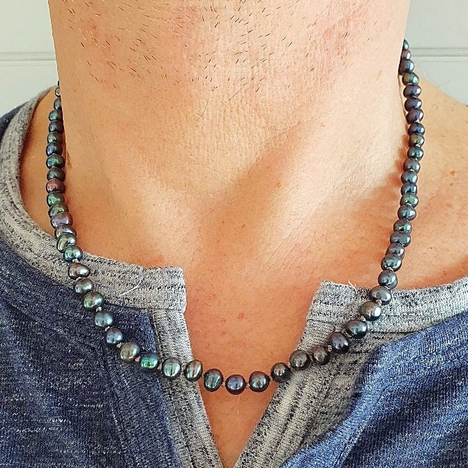 Herrenkette, Handgeknüpfte Schwarze Perlenkette, Süßwasserperlenkette, Herrenschmuck Herrenkette, Handgeknüpfte Schwarze Perlenkette, Süßwasserperlenkette, Herrenschmuck von EgoElements