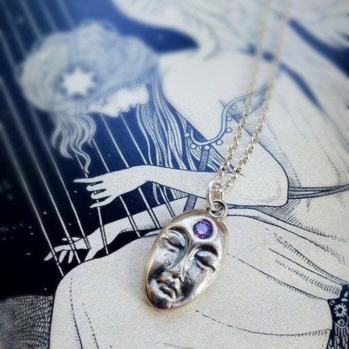 Intuition Halskette, Drittes Auge Anhänger, Mond Gesicht Celestial Anhänger Silber, Spiritueller Schmuck Intuition Halskette, Drittes Auge Anhänger, Mond Gesicht Celestial Anhänger Silber, Spiritueller Schmuck von EgoElements