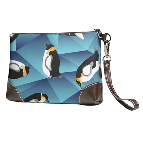 EgoMed Abstrakter Polygon-Pinguin,Handgelenktaschen PU-Leder Clutch Damen Reißverschluss Geldbörse Brieftasche Handtasche mit Handschlaufe von EgoMed