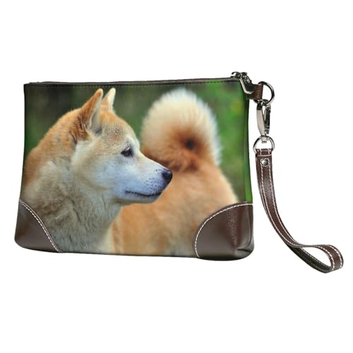 EgoMed Akita Inu Bokeh Haustiere Hunde Akita Inu,Handgelenktaschen PU-Leder Clutch Damen Reißverschluss Geldbörse Brieftasche Handtasche mit Handschlaufe von EgoMed