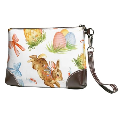 EgoMed Aquarell Osterhasenei,Handgelenktaschen PU-Leder Clutch Damen Reißverschluss Geldbörse Brieftasche Handtasche mit Handschlaufe von EgoMed