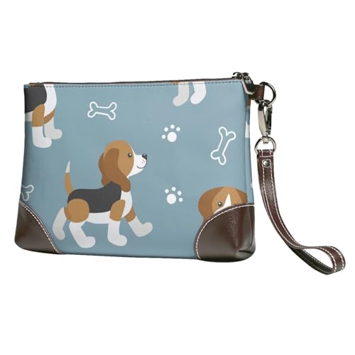 EgoMed Beagles Print Tiermuster,Handgelenktaschen PU-Leder Clutch Damen Reißverschluss Geldbörse Brieftasche Handtasche mit Handschlaufe von EgoMed