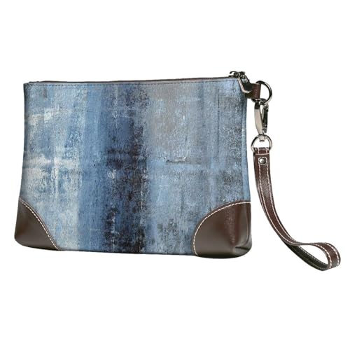 EgoMed Blaue und graue abstrakte Kunst,Handgelenktaschen PU-Leder Clutch Damen Reißverschluss Geldbörse Brieftasche Handtasche mit Handschlaufe von EgoMed