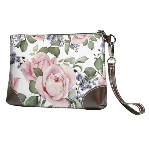 EgoMed Blühende rosa Rose,Handgelenktaschen PU-Leder Clutch Damen Reißverschluss Geldbörse Brieftasche Handtasche mit Handschlaufe von EgoMed