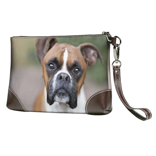 EgoMed Boxerhund,Handgelenktaschen PU-Leder Clutch Damen Reißverschluss Geldbörse Brieftasche Handtasche mit Handschlaufe von EgoMed