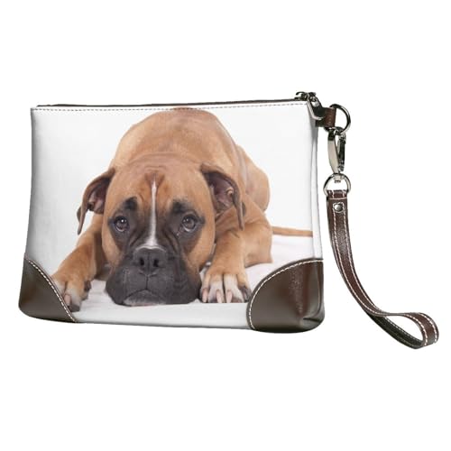 EgoMed Boxerhund,Handgelenktaschen PU-Leder Clutch Damen Reißverschluss Geldbörse Brieftasche Handtasche mit Handschlaufe von EgoMed
