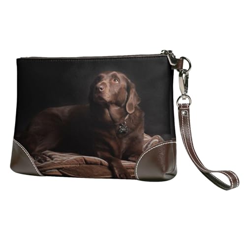 EgoMed Brauner Labrador Retriever Bedruckt,Handgelenktaschen PU-Leder Clutch Damen Reißverschluss Geldbörse Brieftasche Handtasche mit Handschlaufe von EgoMed