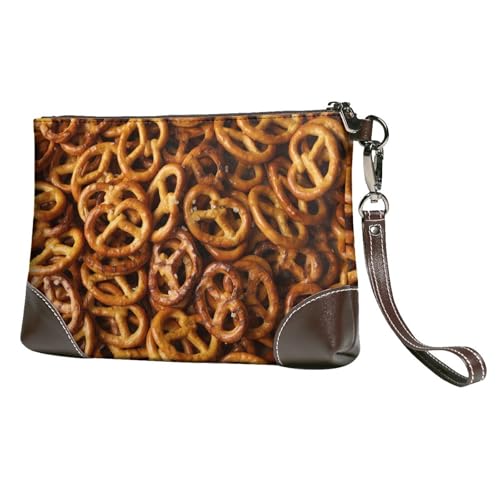 EgoMed Brezeln Brot Muster,Handgelenktaschen PU-Leder Clutch Damen Reißverschluss Geldbörse Brieftasche Handtasche mit Handschlaufe von EgoMed