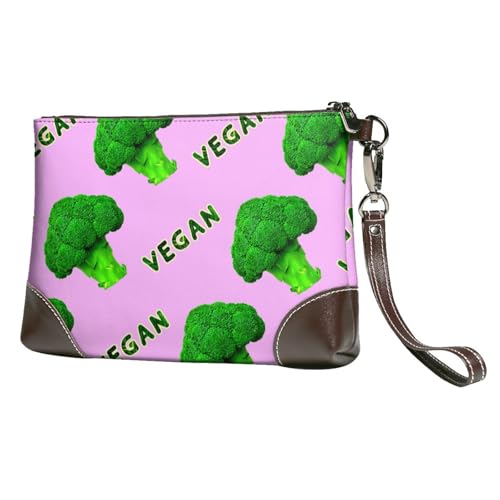 EgoMed Brokkoli Vegan Grün Pink,Handgelenktaschen PU-Leder Clutch Damen Reißverschluss Geldbörse Brieftasche Handtasche mit Handschlaufe von EgoMed