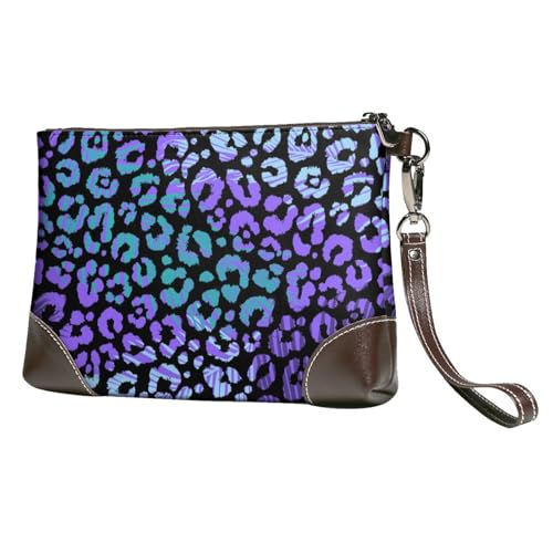 EgoMed Bunter Leoparden-Exotischer Tierdruck,Handgelenktaschen PU-Leder Clutch Damen Reißverschluss Geldbörse Brieftasche Handtasche mit Handschlaufe von EgoMed