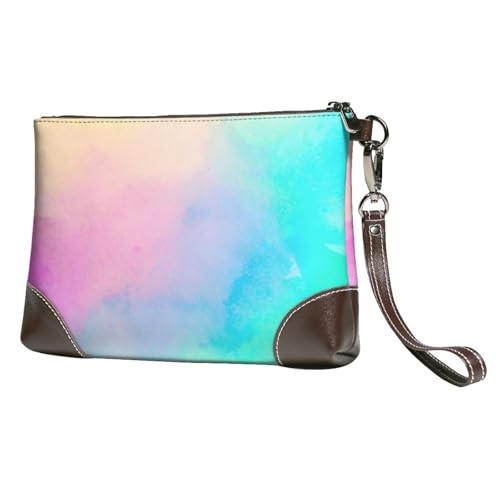 EgoMed Buntes Pastell-Zeichenpapier Regenbogen,Handgelenktaschen PU-Leder Clutch Damen Reißverschluss Geldbörse Brieftasche Handtasche mit Handschlaufe von EgoMed