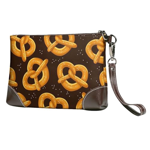 EgoMed Cartoon Brezel,Handgelenktaschen PU-Leder Clutch Damen Reißverschluss Geldbörse Brieftasche Handtasche mit Handschlaufe von EgoMed