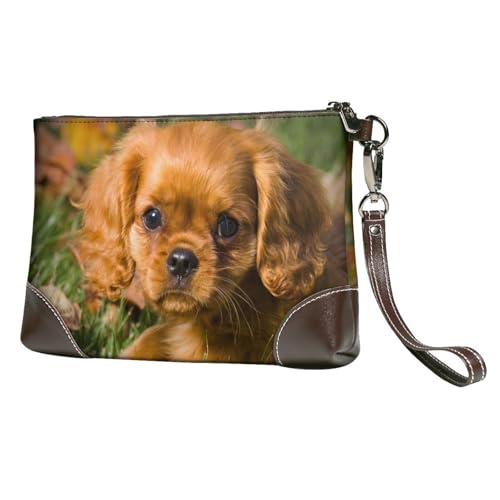 EgoMed Cavalier King Charles Spaniel Braune Lockenhunde,Handgelenktaschen PU-Leder Clutch Damen Reißverschluss Geldbörse Brieftasche Handtasche mit Handschlaufe von EgoMed