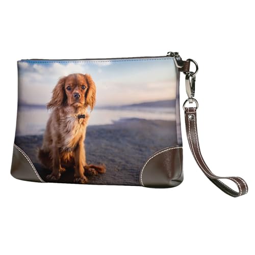 EgoMed Cavalier King Charles Spaniel Coast Pets Hunde,Handgelenktaschen PU-Leder Clutch Damen Reißverschluss Geldbörse Brieftasche Handtasche mit Handschlaufe von EgoMed