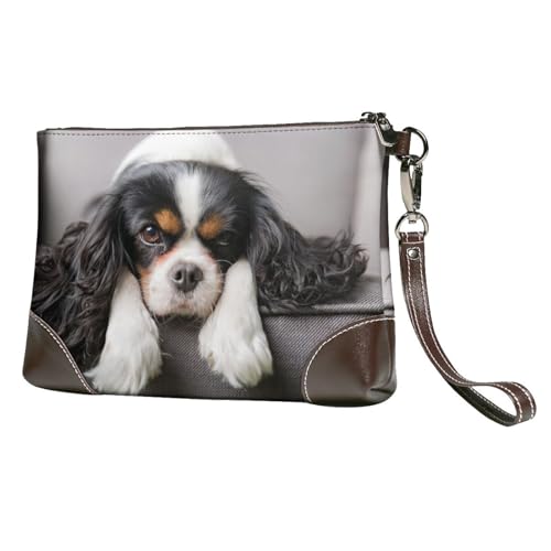 EgoMed Cavalier King Charles Spaniel Hund,Handgelenktaschen PU-Leder Clutch Damen Reißverschluss Geldbörse Brieftasche Handtasche mit Handschlaufe von EgoMed