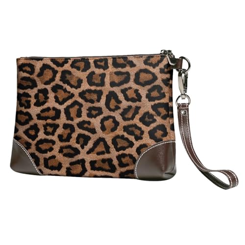 EgoMed Cooler Geparden-Leoparden-Hintergrund,Handgelenktaschen PU-Leder Clutch Damen Reißverschluss Geldbörse Brieftasche Handtasche mit Handschlaufe von EgoMed