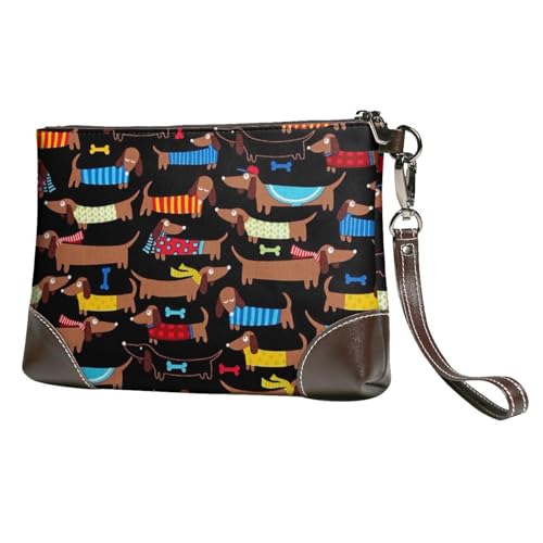 EgoMed Dackel,Handgelenktaschen PU-Leder Clutch Damen Reißverschluss Geldbörse Brieftasche Handtasche mit Handschlaufe von EgoMed