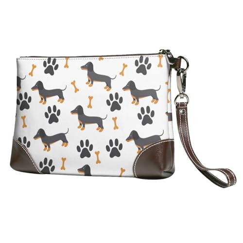 EgoMed Dackel,Handgelenktaschen PU-Leder Clutch Damen Reißverschluss Geldbörse Brieftasche Handtasche mit Handschlaufe von EgoMed