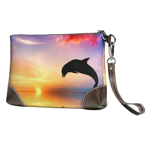 EgoMed Delphinspringen,Handgelenktaschen PU-Leder Clutch Damen Reißverschluss Geldbörse Brieftasche Handtasche mit Handschlaufe von EgoMed