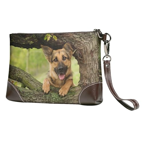 EgoMed Deutscher Schäferhundbaum,Handgelenktaschen PU-Leder Clutch Damen Reißverschluss Geldbörse Brieftasche Handtasche mit Handschlaufe von EgoMed