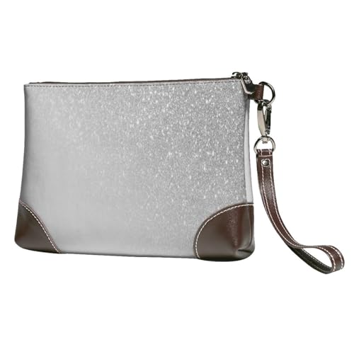 EgoMed Diagonal Grau Silber Glitzer,Handgelenktaschen PU-Leder Clutch Damen Reißverschluss Geldbörse Brieftasche Handtasche mit Handschlaufe von EgoMed