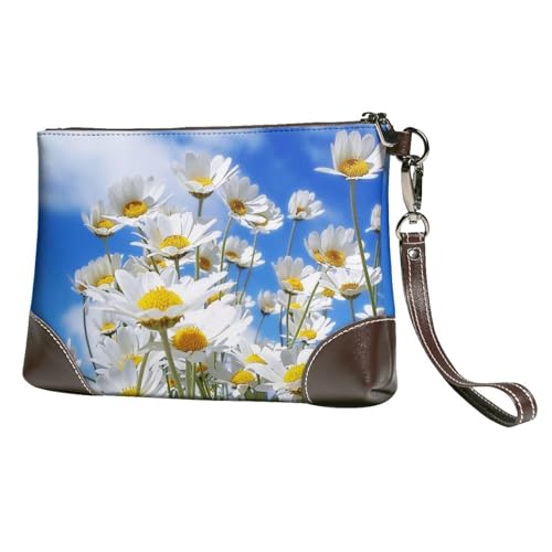EgoMed Duftende Gänseblümchen,Handgelenktaschen PU-Leder Clutch Damen Reißverschluss Geldbörse Brieftasche Handtasche mit Handschlaufe von EgoMed