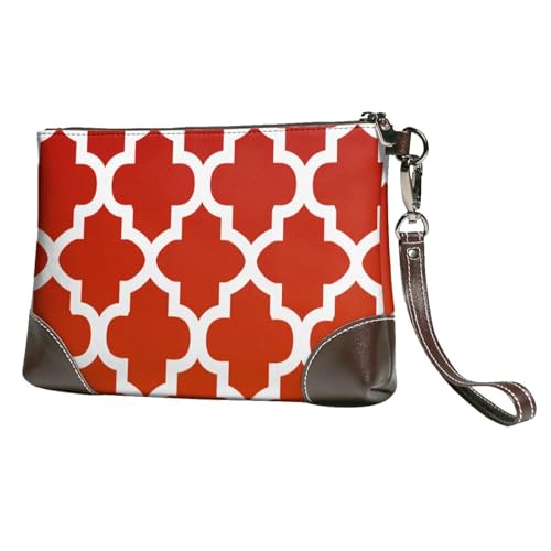 EgoMed Dunkelrotes und weißes Vierpass,Handgelenktaschen PU-Leder Clutch Damen Reißverschluss Geldbörse Brieftasche Handtasche mit Handschlaufe von EgoMed