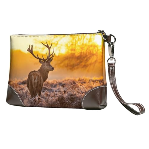 EgoMed Elchhirsch,Handgelenktaschen PU-Leder Clutch Damen Reißverschluss Geldbörse Brieftasche Handtasche mit Handschlaufe von EgoMed