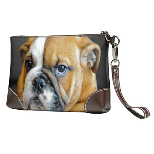 EgoMed Englische Bulldogge Welpe,Handgelenktaschen PU-Leder Clutch Damen Reißverschluss Geldbörse Brieftasche Handtasche mit Handschlaufe von EgoMed