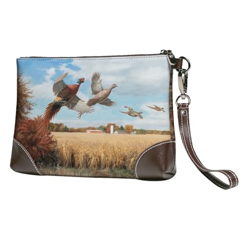 EgoMed Entenjagdtier,Handgelenktaschen PU-Leder Clutch Damen Reißverschluss Geldbörse Brieftasche Handtasche mit Handschlaufe von EgoMed