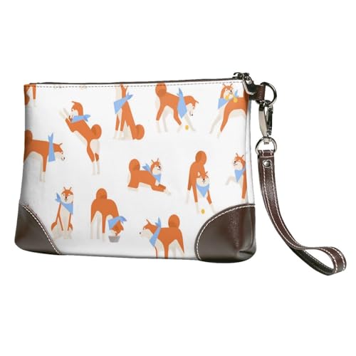 EgoMed Entzückender Akita Inu,Handgelenktaschen PU-Leder Clutch Damen Reißverschluss Geldbörse Brieftasche Handtasche mit Handschlaufe von EgoMed