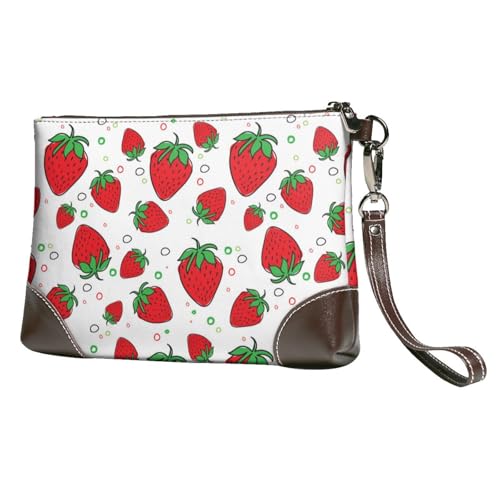 EgoMed Erdbeere,Handgelenktaschen PU-Leder Clutch Damen Reißverschluss Geldbörse Brieftasche Handtasche mit Handschlaufe von EgoMed