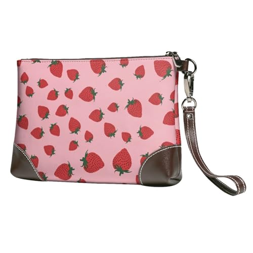 EgoMed Erdbeerfruchtmuster,Handgelenktaschen PU-Leder Clutch Damen Reißverschluss Geldbörse Brieftasche Handtasche mit Handschlaufe von EgoMed
