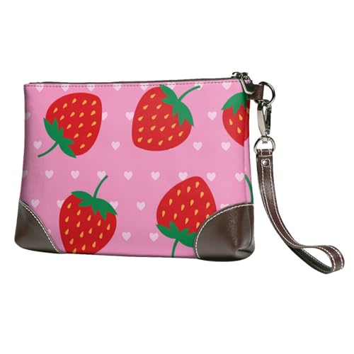 EgoMed Erdbeerherz,Handgelenktaschen PU-Leder Clutch Damen Reißverschluss Geldbörse Brieftasche Handtasche mit Handschlaufe von EgoMed