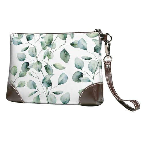 EgoMed Eukalyptusblätter,Handgelenktaschen PU-Leder Clutch Damen Reißverschluss Geldbörse Brieftasche Handtasche mit Handschlaufe von EgoMed