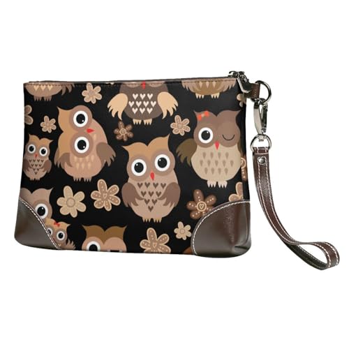 EgoMed Eulen,Handgelenktaschen PU-Leder Clutch Damen Reißverschluss Geldbörse Brieftasche Handtasche mit Handschlaufe von EgoMed