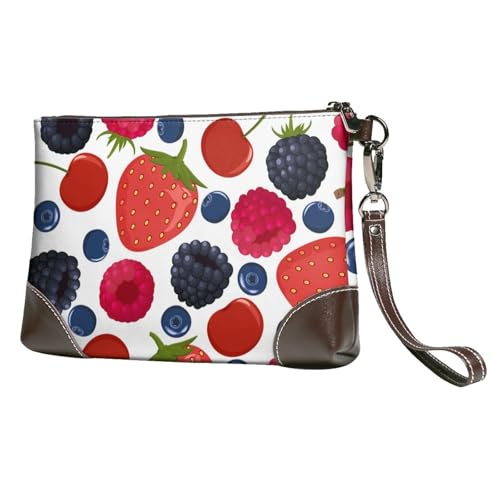 EgoMed Fallende reife Beeren Himbeeren,Handgelenktaschen PU-Leder Clutch Damen Reißverschluss Geldbörse Brieftasche Handtasche mit Handschlaufe von EgoMed