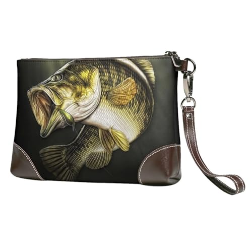 EgoMed Fischmuster,Handgelenktaschen PU-Leder Clutch Damen Reißverschluss Geldbörse Brieftasche Handtasche mit Handschlaufe von EgoMed